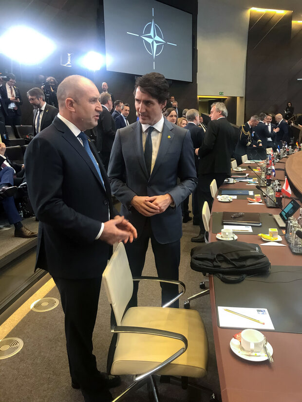 President Radev (left) meets Canadian PM Justin Trudeau