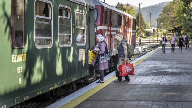 Women from Tsvetino board the train at station Velingrad after selling their products in the market or delivering directly to customers. Women from Tsvetino board the train at station Velingrad after selling their products in the market or delivering directly to customers.