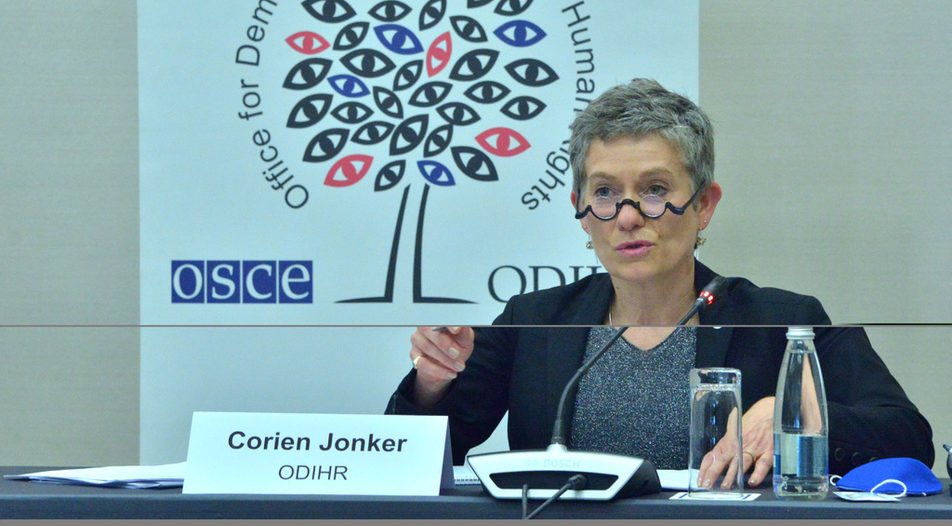 Corien Jonker, Head of the ODIHR LEOM, in Sofia, speaking about issues with the 4 April elections on Monday