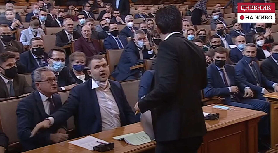 The clash between Kiril Petkov and the MRF group, led by Delyan Peevski (middle) as captured by the Parliament video service