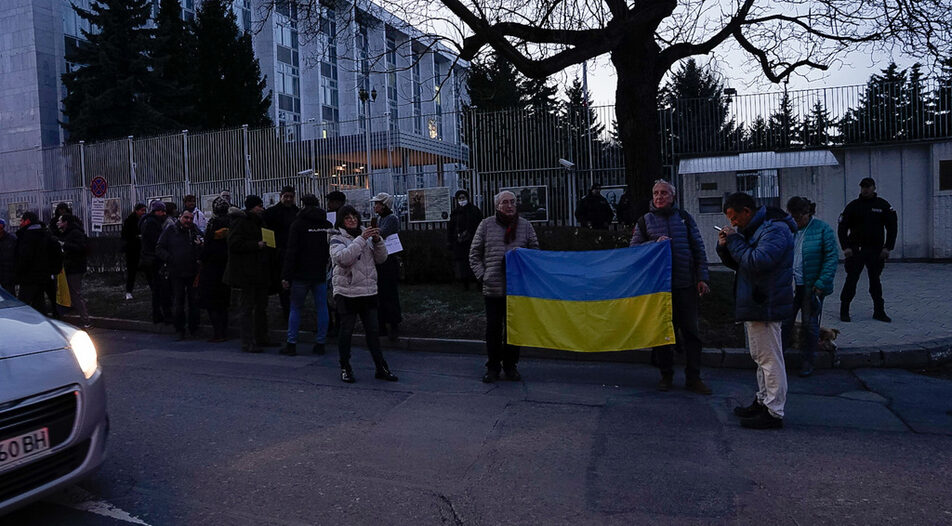 Protest in front of the Russian embassy in Sofia against the war in Ukraine